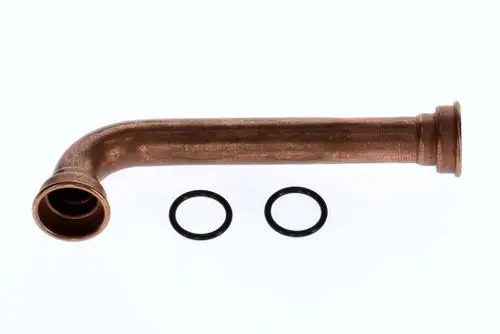Kupferne Rohrleitung mit einem Bogen und zwei O-Ringen, geeignet für die Anwendung mit Bosch-Produkten im Bereich Brauchwasser-Rücklauf.